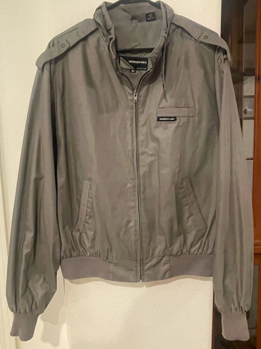 Members Only Grey/Gray Bomber Jacket with Epaulets